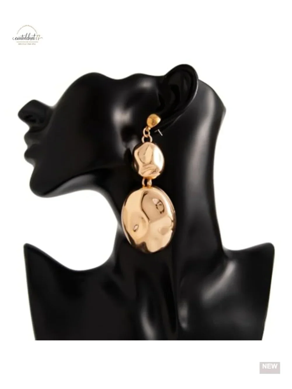 Chunky Gold Statement Earrings Big Irregular Geometric Dangle Hammered Long